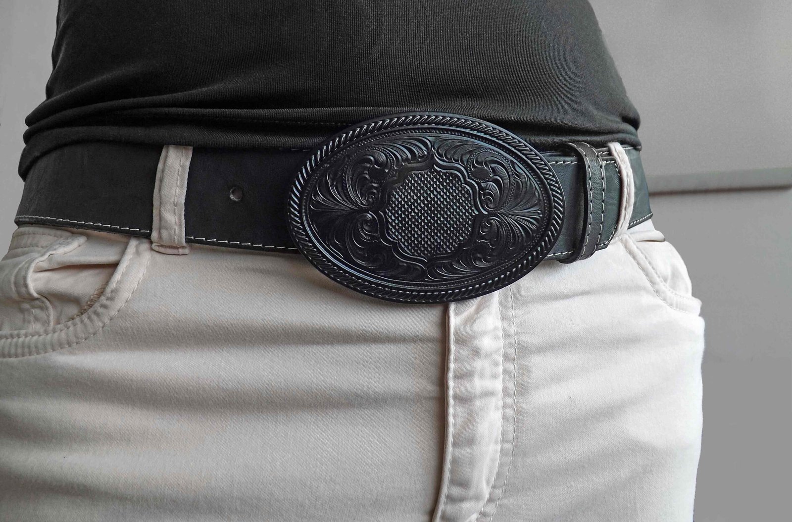 belt and buckle sample on a model